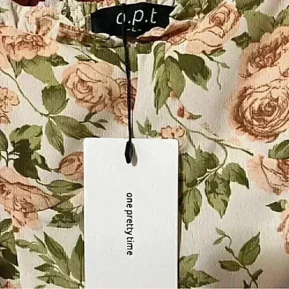 O.P.T. Floral Midi Dress L Cream Sweetheart Neck Ruffle Hem Bows NWT Coquette - Picture 7 of 9